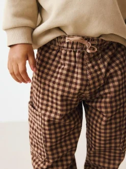 Next Brown Gingham Corduroy Wide Leg Trousers (3mths-7yrs) New