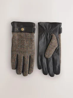 Next Harris Tweed And Leather Gloves Brown Sale