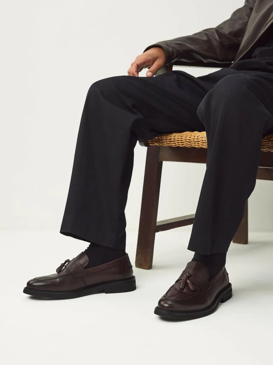 Next Leather Tassel Loafers Brown New