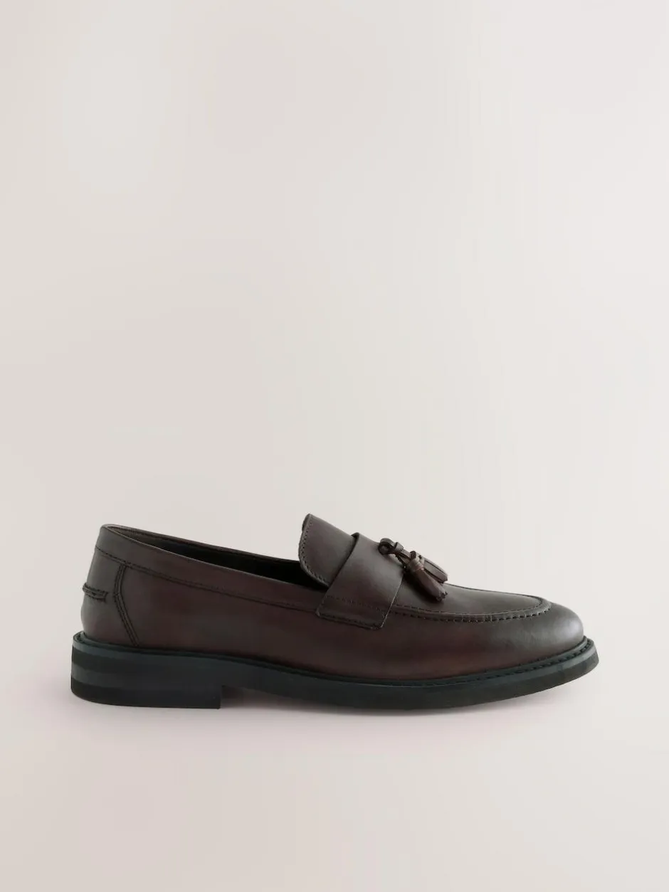 Next Leather Tassel Loafers Brown New