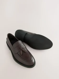 Next Leather Tassel Loafers Brown New