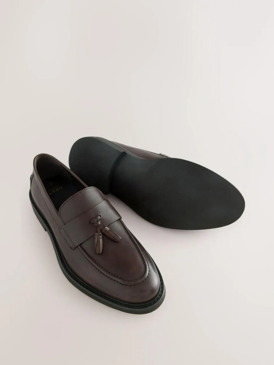 Next Leather Tassel Loafers Brown New