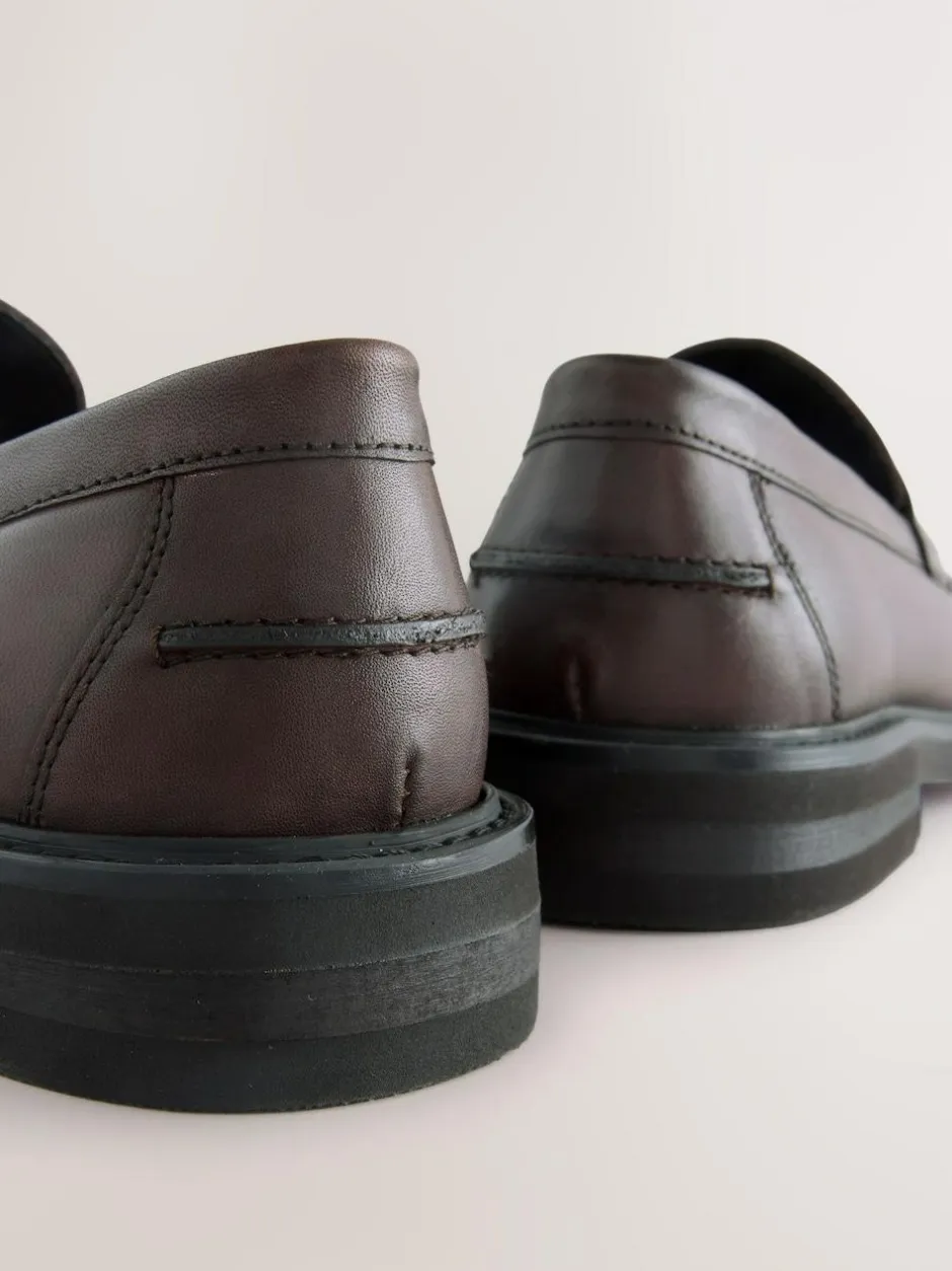Next Leather Tassel Loafers Brown New