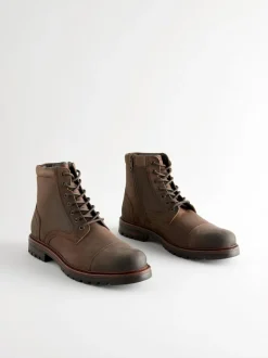 Next Leather Toe Cap Zip Up Boots Brown Discount