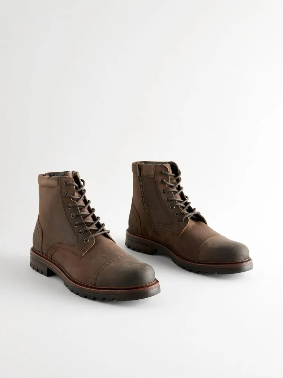 Next Leather Toe Cap Zip Up Boots Brown Discount
