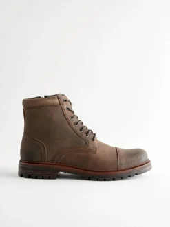 Next Leather Toe Cap Zip Up Boots Brown Discount