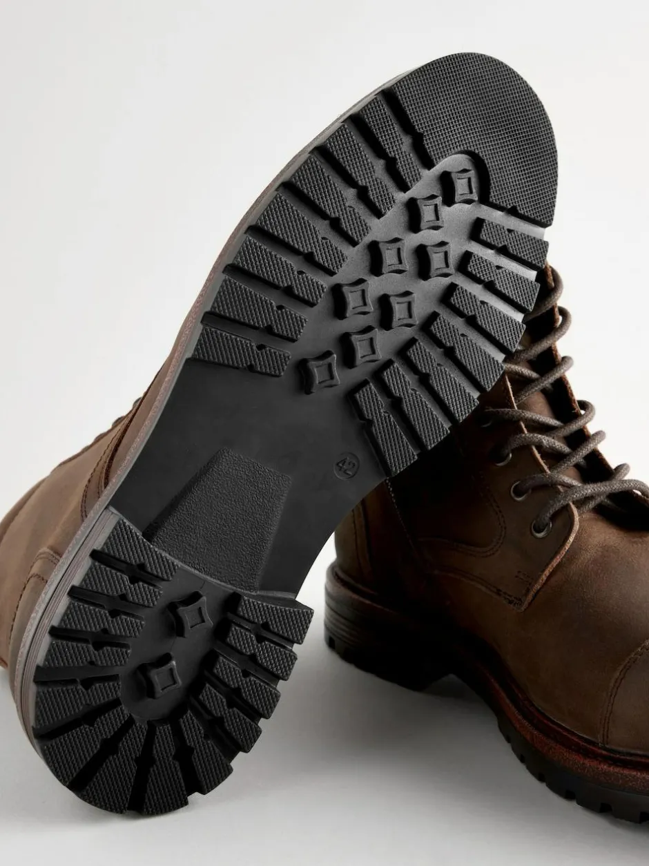 Next Leather Toe Cap Zip Up Boots Brown Discount