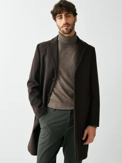 Next Regular Fit Epsom Overcoat with Wool Brown New