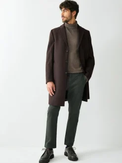 Next Regular Fit Epsom Overcoat with Wool Brown New