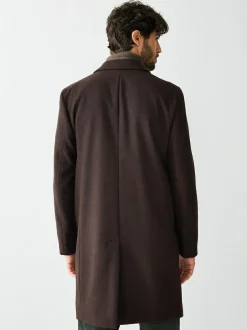 Next Regular Fit Epsom Overcoat with Wool Brown New