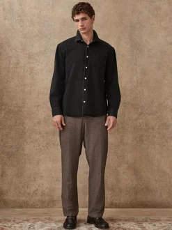 Next Regular Fit Smart Brushed Cotton Textured Trousers Brown Best