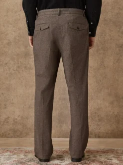 Next Regular Fit Smart Brushed Cotton Textured Trousers Brown Best