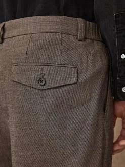 Next Regular Fit Smart Brushed Cotton Textured Trousers Brown Best