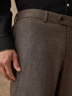 Next Regular Fit Smart Brushed Cotton Textured Trousers Brown Best