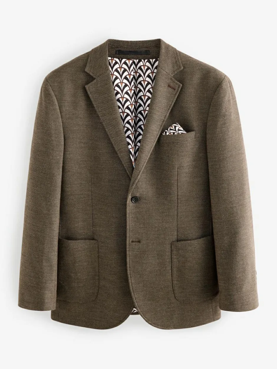 Next Regular Fit Textured Smart Blazer Brown