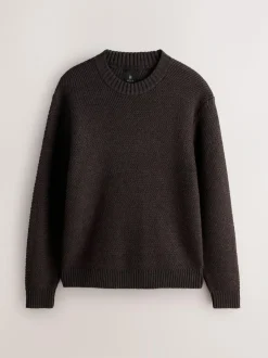Next Regular Fit Textured Crew Jumper Brown Online
