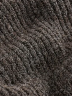Next Rib Texture Zip Through Cardigan with Wool Brown Outlet