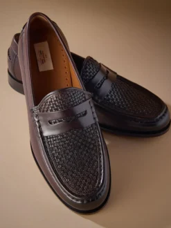 Next Brown Signature Leather Sole Woven Loafers Clearance