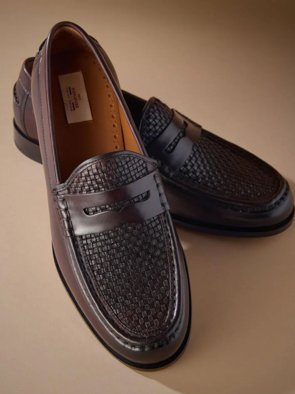 Next Brown Signature Leather Sole Woven Loafers Clearance