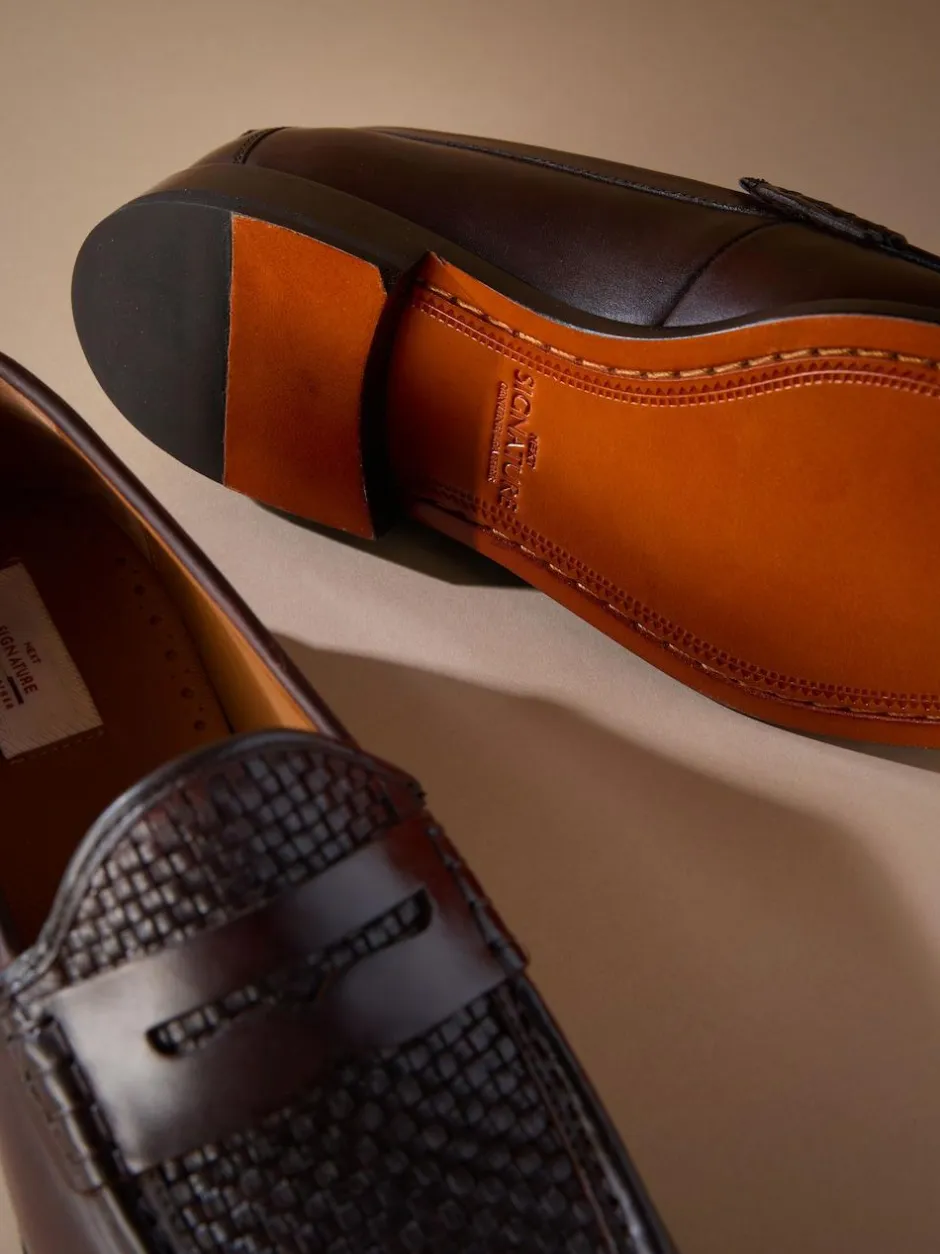 Next Brown Signature Leather Sole Woven Loafers Clearance