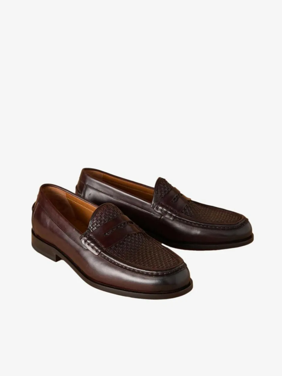 Next Brown Signature Leather Sole Woven Loafers Clearance