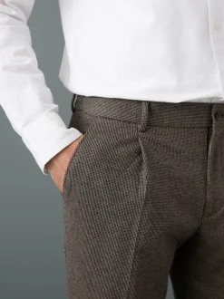 Next Slim Fit Smart Elasticated Back Textured Trousers with Stretch Brown Online
