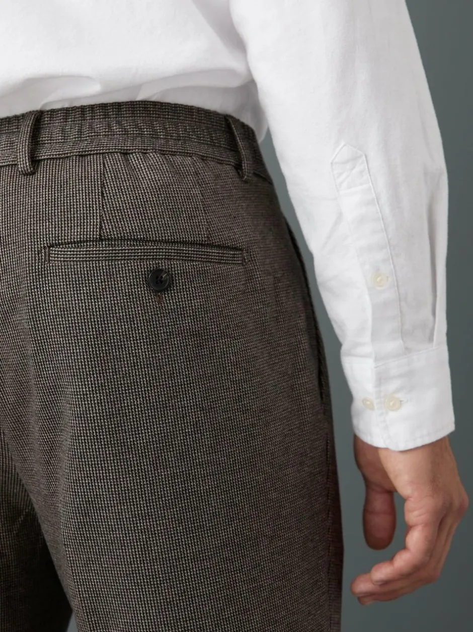Next Slim Fit Smart Elasticated Back Textured Trousers with Stretch Brown Online
