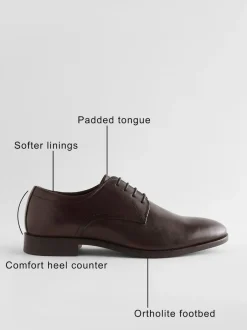 Next Standard Fit Leather Plain Derby Shoes Brown Outlet