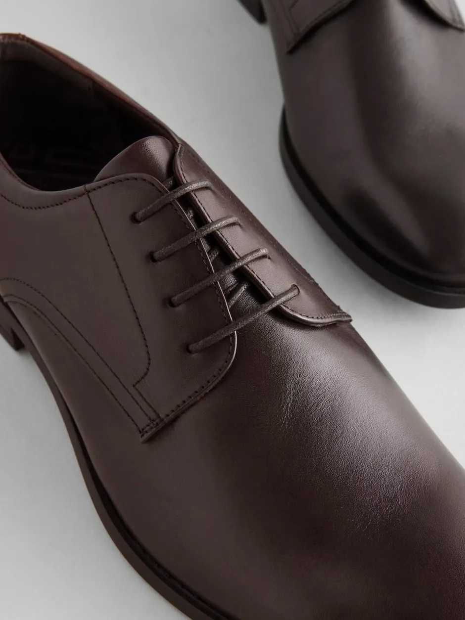 Next Standard Fit Leather Plain Derby Shoes Brown Outlet