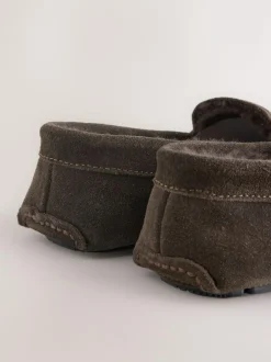 Next Suede Faux Fur Lined Moccasin Slippers Brown Online