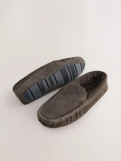 Next Suede Faux Fur Lined Moccasin Slippers Brown Online
