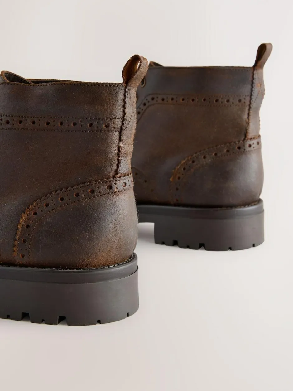 Next Brown Tall Chunky Lace-Up Brogue Boots Best