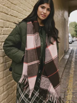 Next Brown Textured Check Midweight Scarf Online