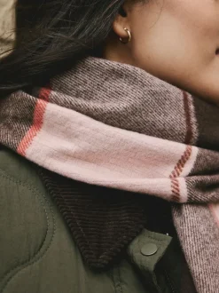 Next Brown Textured Check Midweight Scarf Online