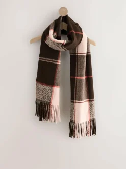 Next Brown Textured Check Midweight Scarf Online