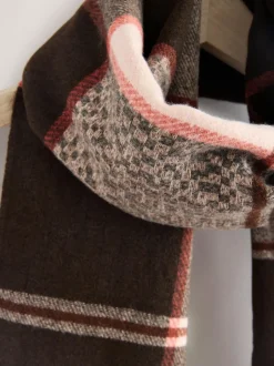 Next Brown Textured Check Midweight Scarf Online