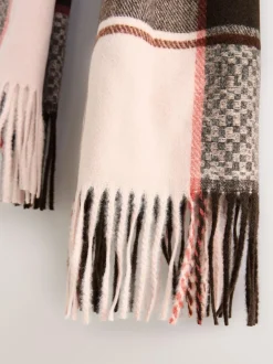 Next Brown Textured Check Midweight Scarf Online