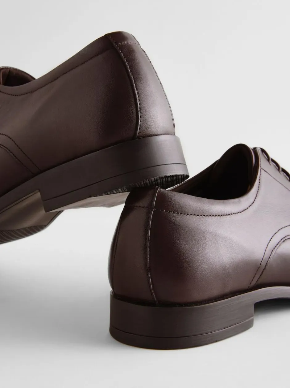 Next Wide Fit Leather Plain Derby Shoes Brown