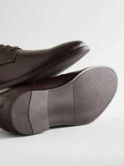 Next Wide Fit Leather Plain Derby Shoes Brown