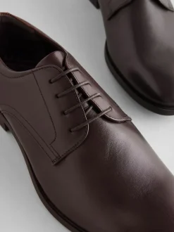 Next Wide Fit Leather Plain Derby Shoes Brown
