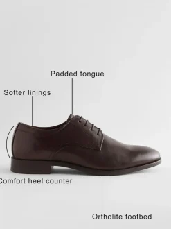 Next Wide Fit Leather Plain Derby Shoes Brown
