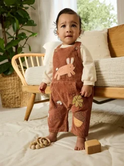 Next Brown Woodland Cord Dungarees and Bodysuit Set (0mths-2yrs) Sale