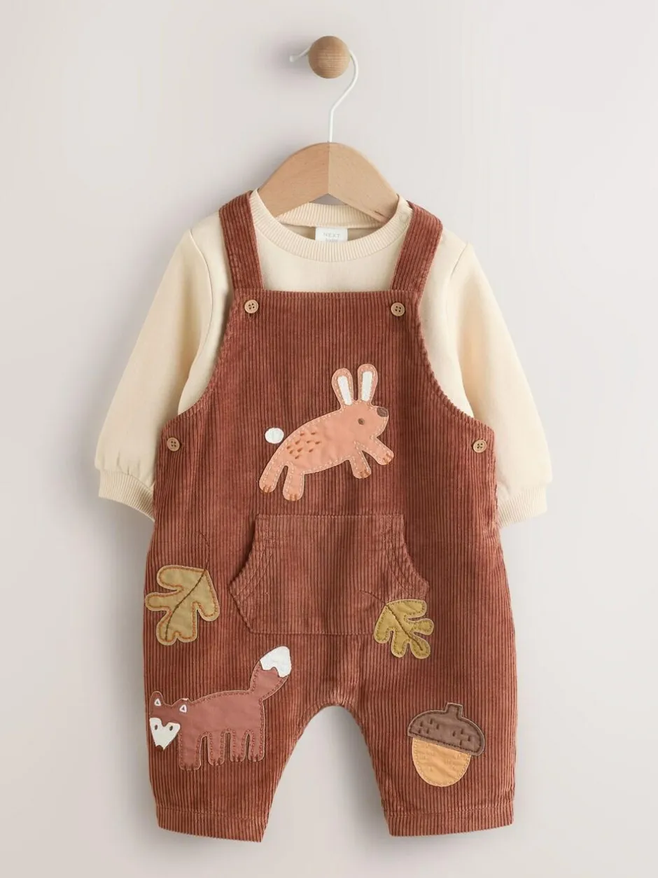 Next Brown Woodland Cord Dungarees and Bodysuit Set (0mths-2yrs) Sale