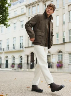 Next Brown Wool Blend Dogtooth Quilted Corduroy Collar Jacket Hot