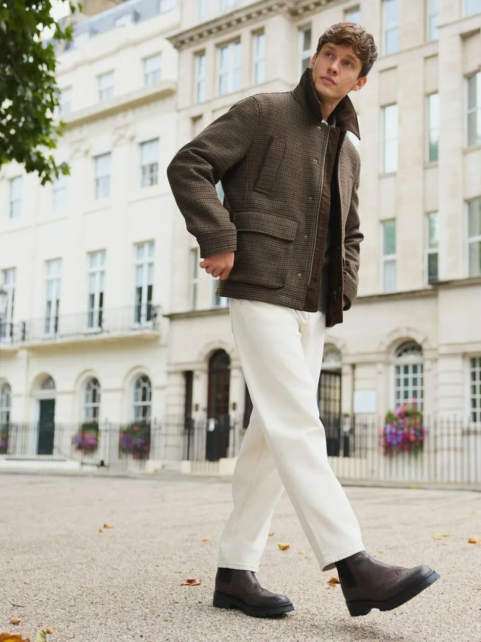 Next Brown Wool Blend Dogtooth Quilted Corduroy Collar Jacket Hot