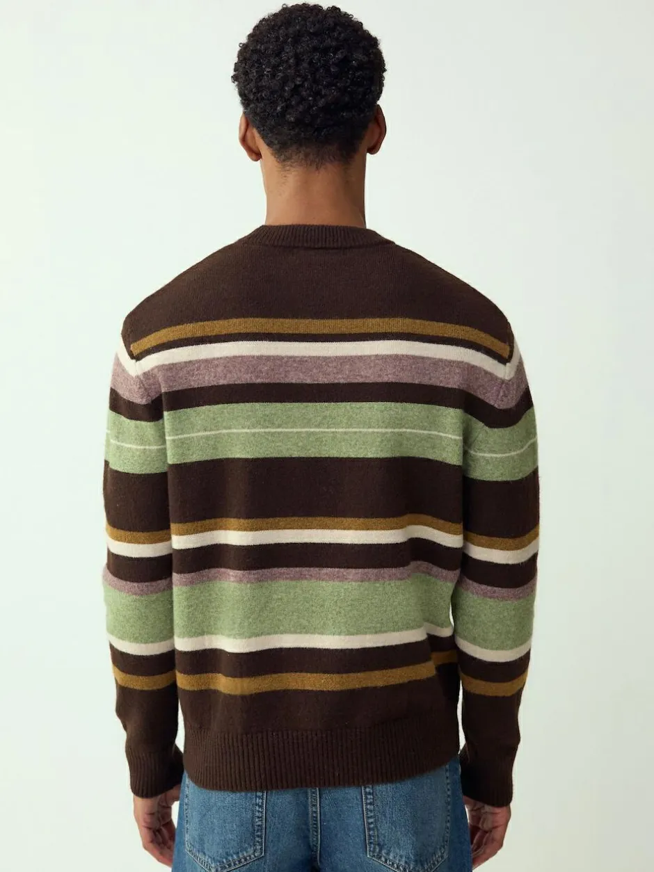 Next Regular Fit Cosy Stripe Crew Jumper with Wool Brown/Sage Green Outlet