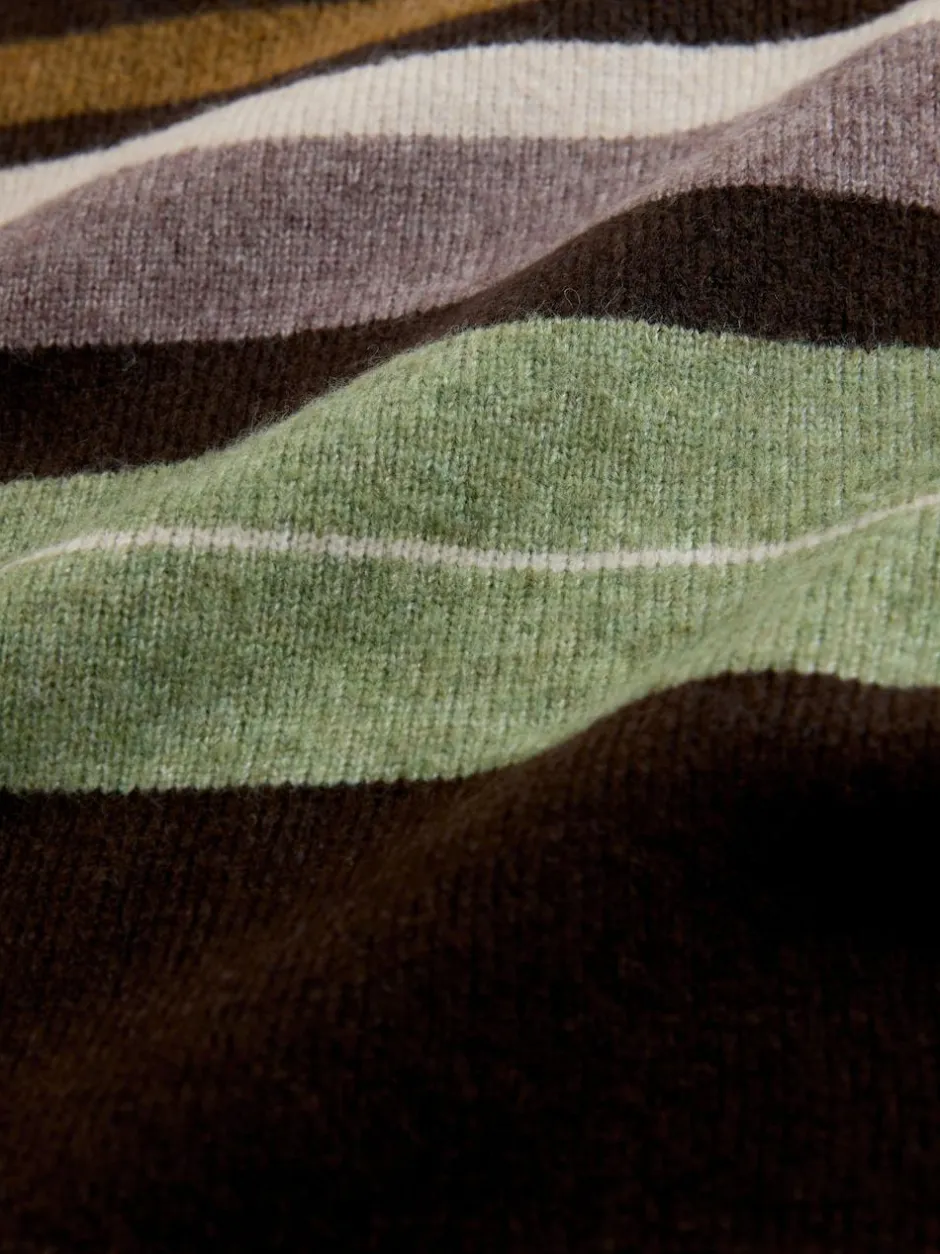Next Regular Fit Cosy Stripe Crew Jumper with Wool Brown/Sage Green Outlet