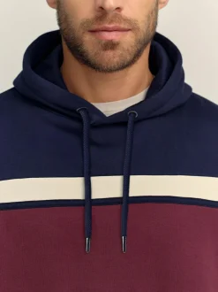 Next Overhead Hoodie Colour Blocking Sweatshirt Burgandy Red/Navy Blue/Ecru White Clearance