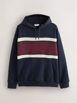Next Overhead Hoodie Colour Blocking Sweatshirt Burgandy Red/Navy Blue/Ecru White Clearance