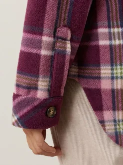 Next Polar Fleece Shacket Burgundy Red Check Discount